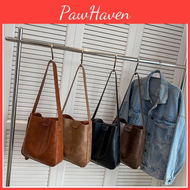 Large Capacity Stylish Commuter Women's Shoulder Bag Pu Leather Bucket Bag For Women