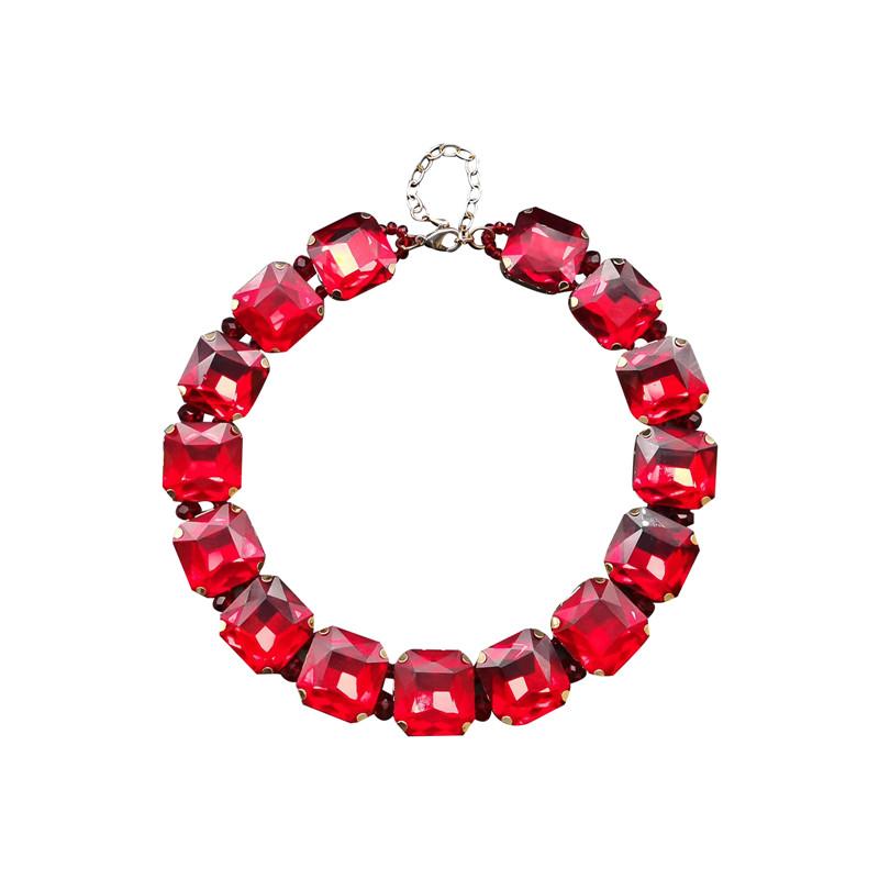 Her Lab | Квадратное сверкающее кластерное ожерелье с кубическим цирконием и красными цепочками для женщин