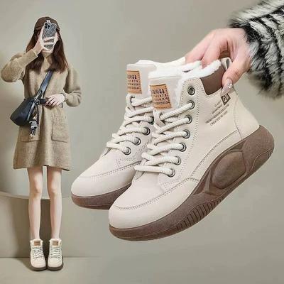 Хлопковые кеды с высоким верхом женские зимние новые бархатные универсальные студенческие хлопковые туфли на платформе зимняя повседневная обувь