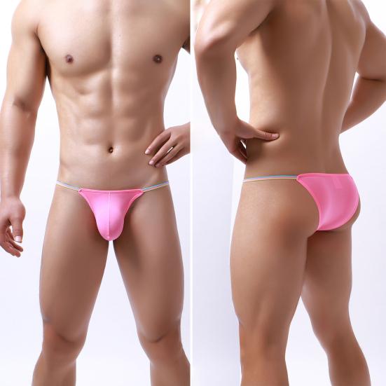 Men Thong Colorful Waistband Stretch Ice Silk Solid Color Sexy U Convex Briefs