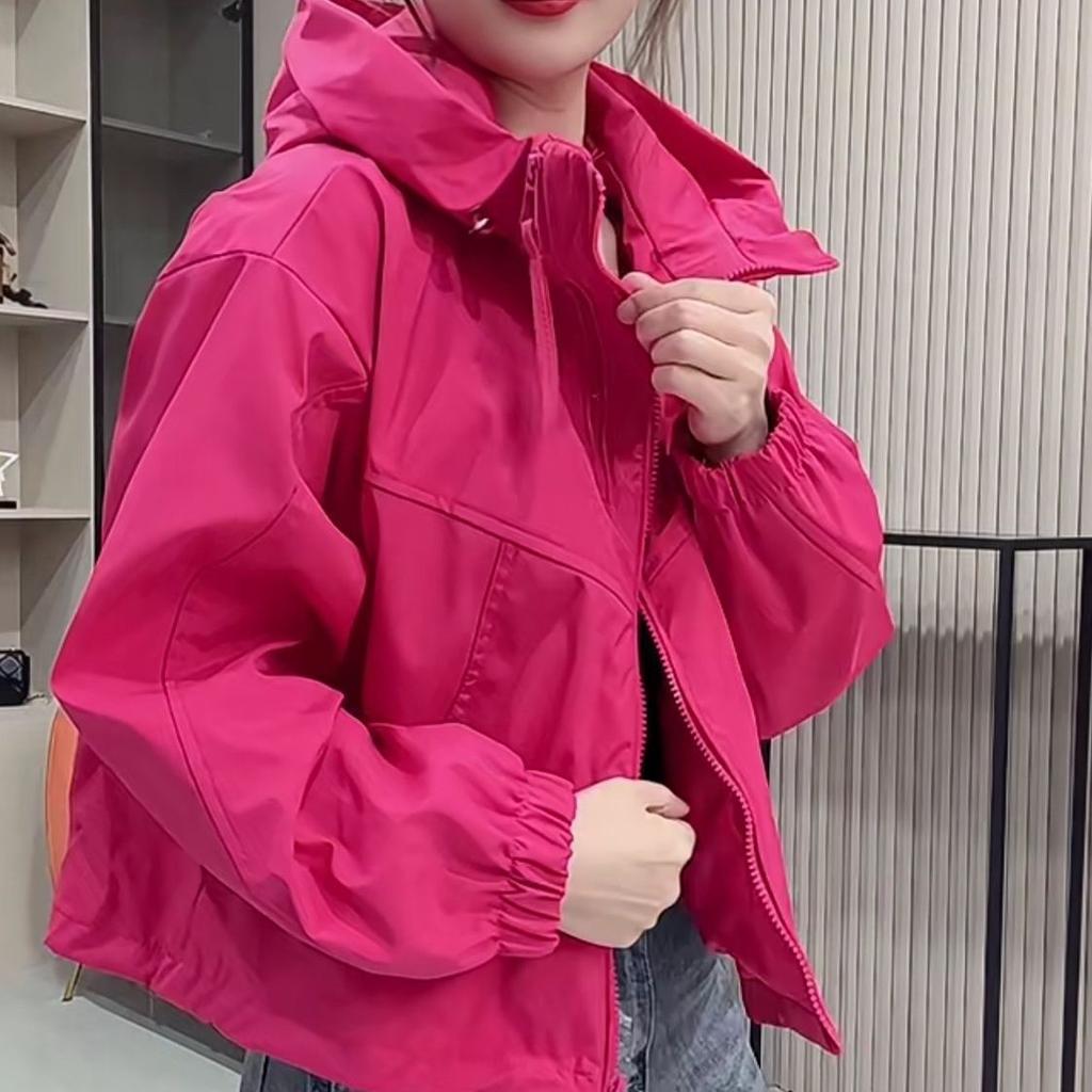 Весенняя куртка, женская модная куртка на молнии, свободная, повседневная, с капюшоном, короткая, универсальная куртка, топ