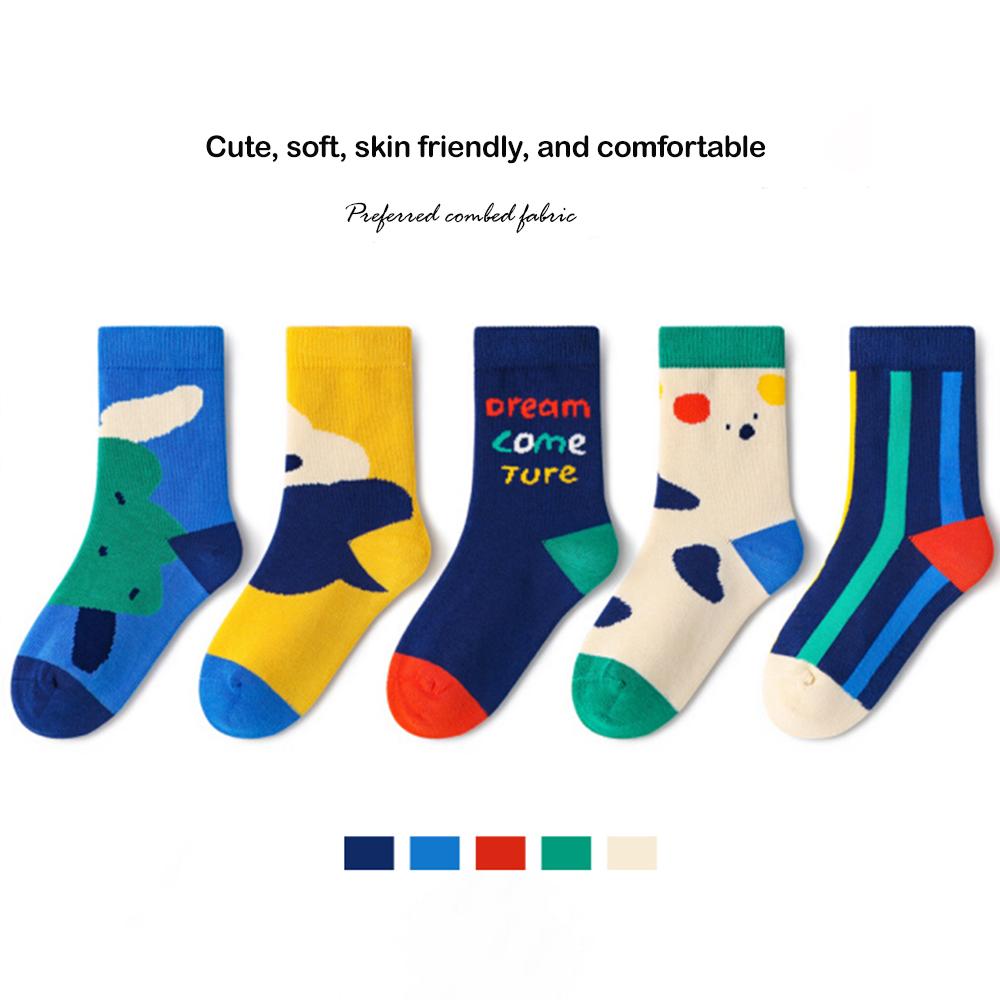 5 пар ярких цветов, носки средней длины для детей, спортивные, для школьников, весна-осень, мягкий хлопок, для малышей 1-14 лет