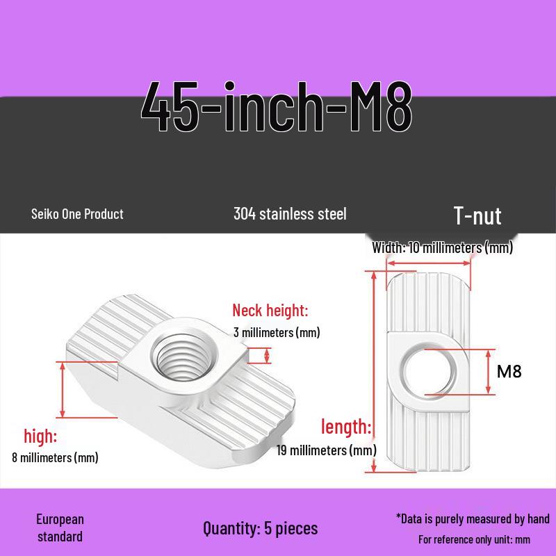European Standard T-Slot Aluminum Profile Nuts: Wing Nuts M3-M8, Types 20/30/40/45.