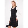 Women's Black-white Plaid Square Collar Long Sleeve Dress Arm-22y001182