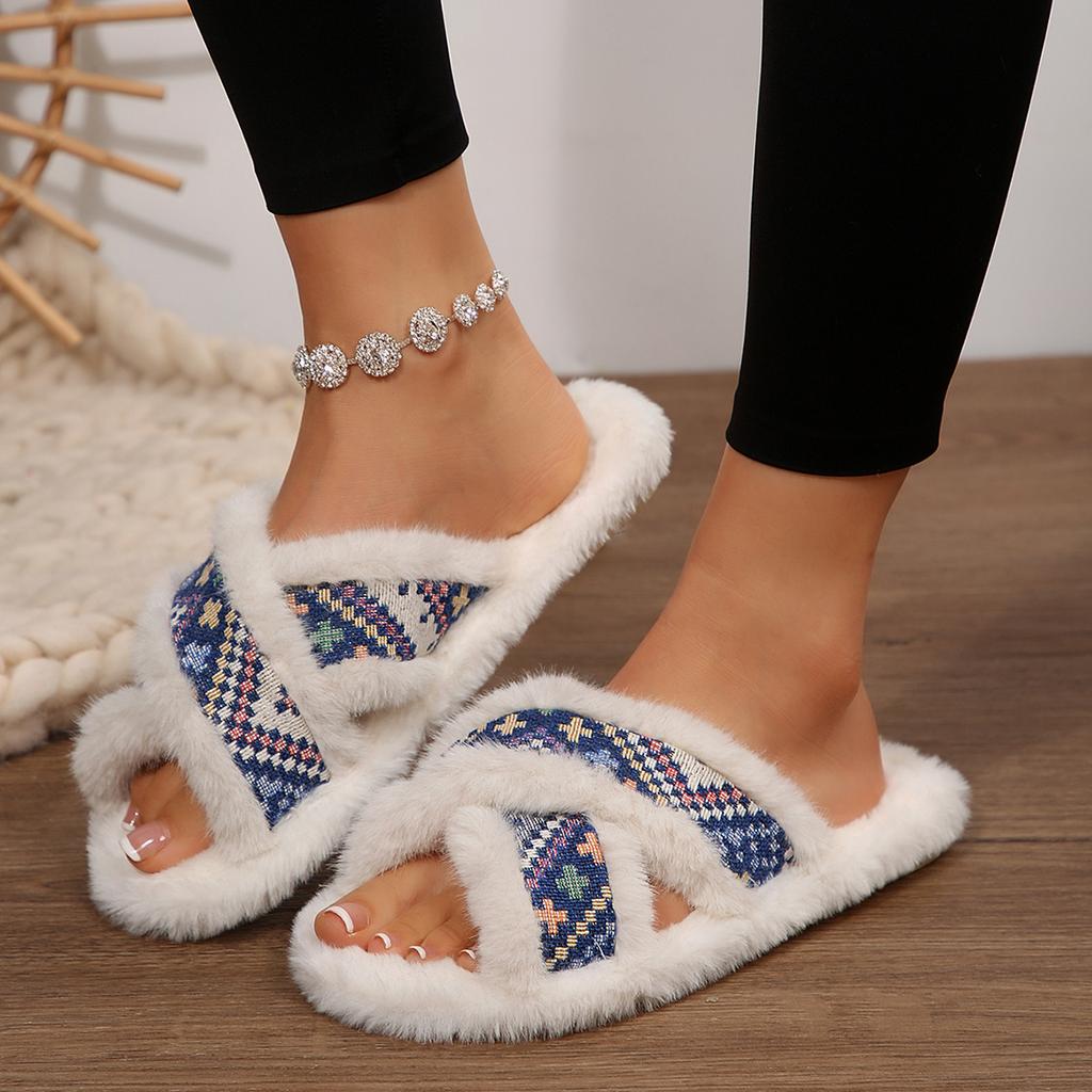 Leisure Slides for Women Casual Flat Low Heels Basic Shoes for Women Solid Fur Slip On Classic Winter Slides Plus Size