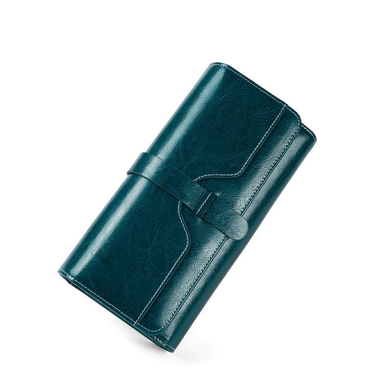 Женский кошелек, длинный масляный воск, натуральная кожа, тройной кошелек большой емкости в стиле ретро