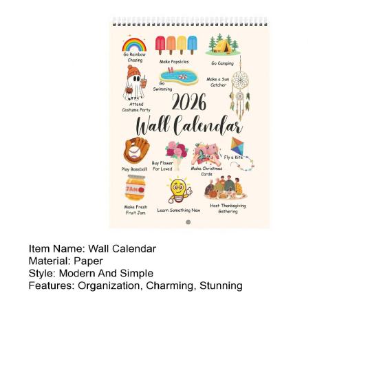 Настенный календарь 2026 Янв. 2026 - Дек.2026 Вертикальный 12-месячный календарь для планирования встреч, организации дома и офиса