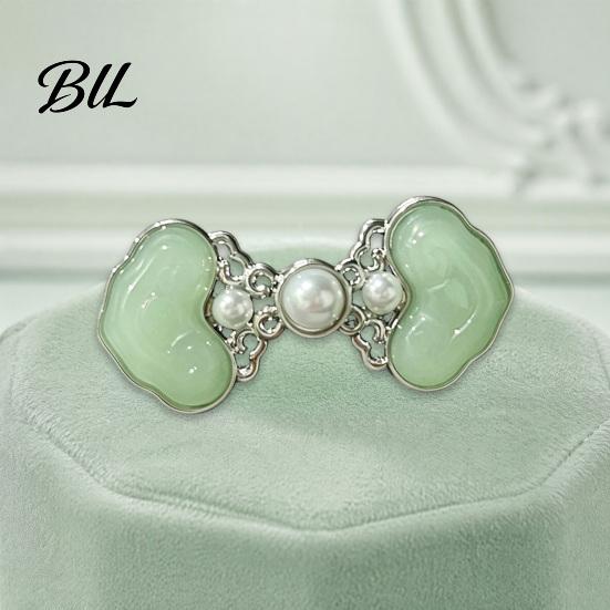 Clothing Decorative Pin Chinese Style Faux Jade Brooch, Vintage Cardigan Sweater Cincher Clip, Dress Shirt with Pearl Pearl, Jewelry Gift for