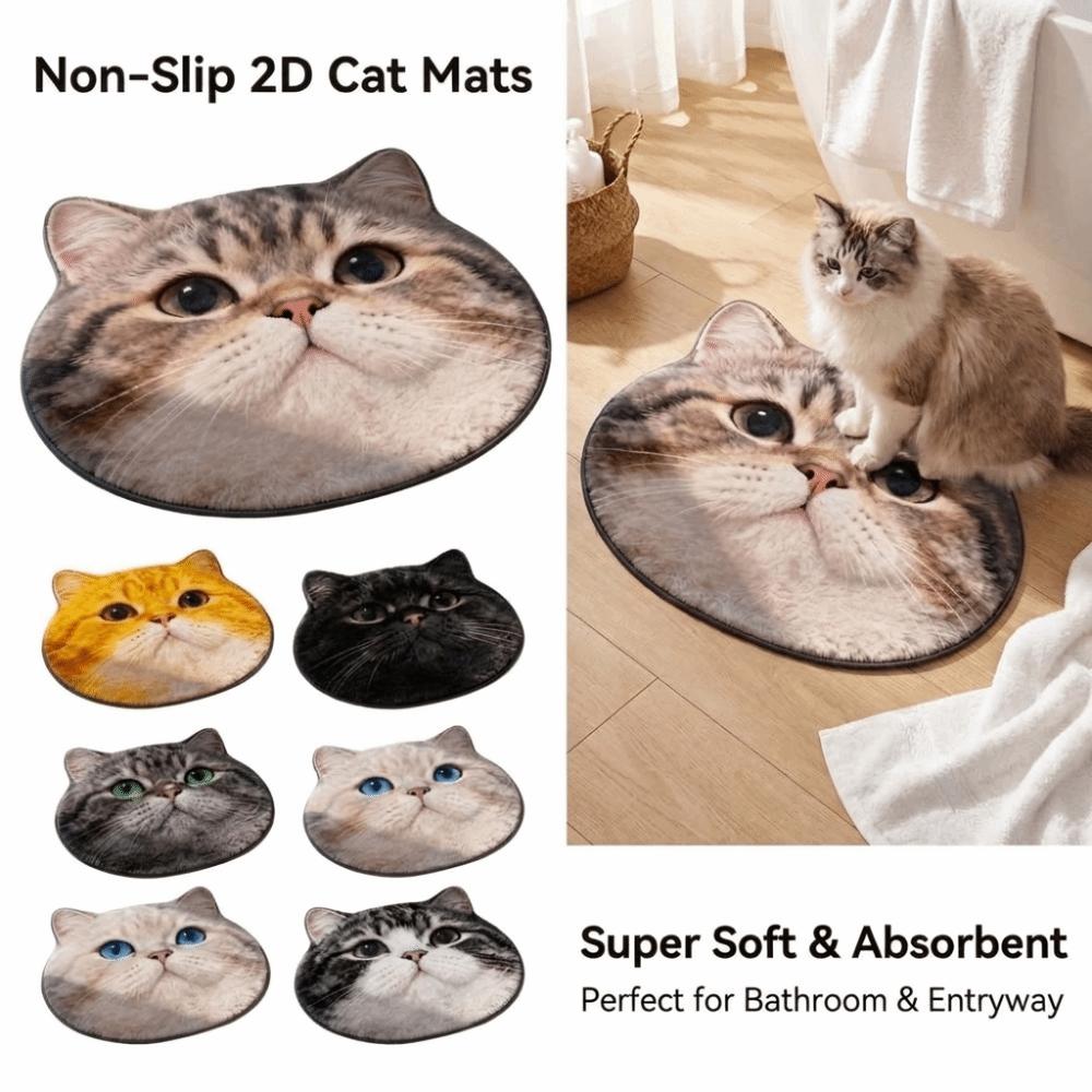 2D Home Decor Carpet Non-Slip Cartoon Carpet Soft Cat-Shaped Area Rug Living Rooms