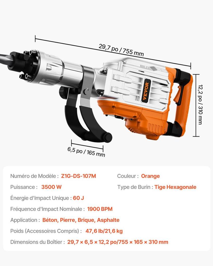 Demolition Jack Hammer Concrete Breaker 3500W Electric Hammer 2 Chisel Bits
