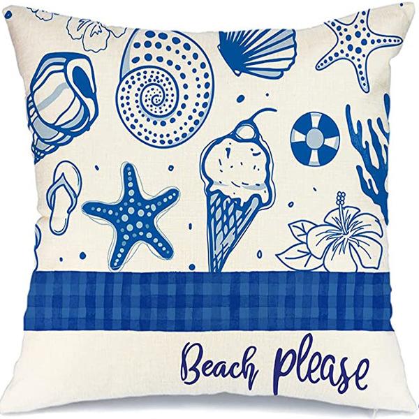 Summer Hot Style Ocean Style Pillow Beach Shell Pattern Blue Pillow Case Home Sofa Pillow Case Cushion Cover