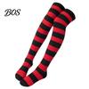Soft Fuzzy Home Slippers Striped Plush Socks for Women, Coral Fleece Winter Thermal Socks, Thickened Velvet Knee High Stockings, Warm Sleeping
