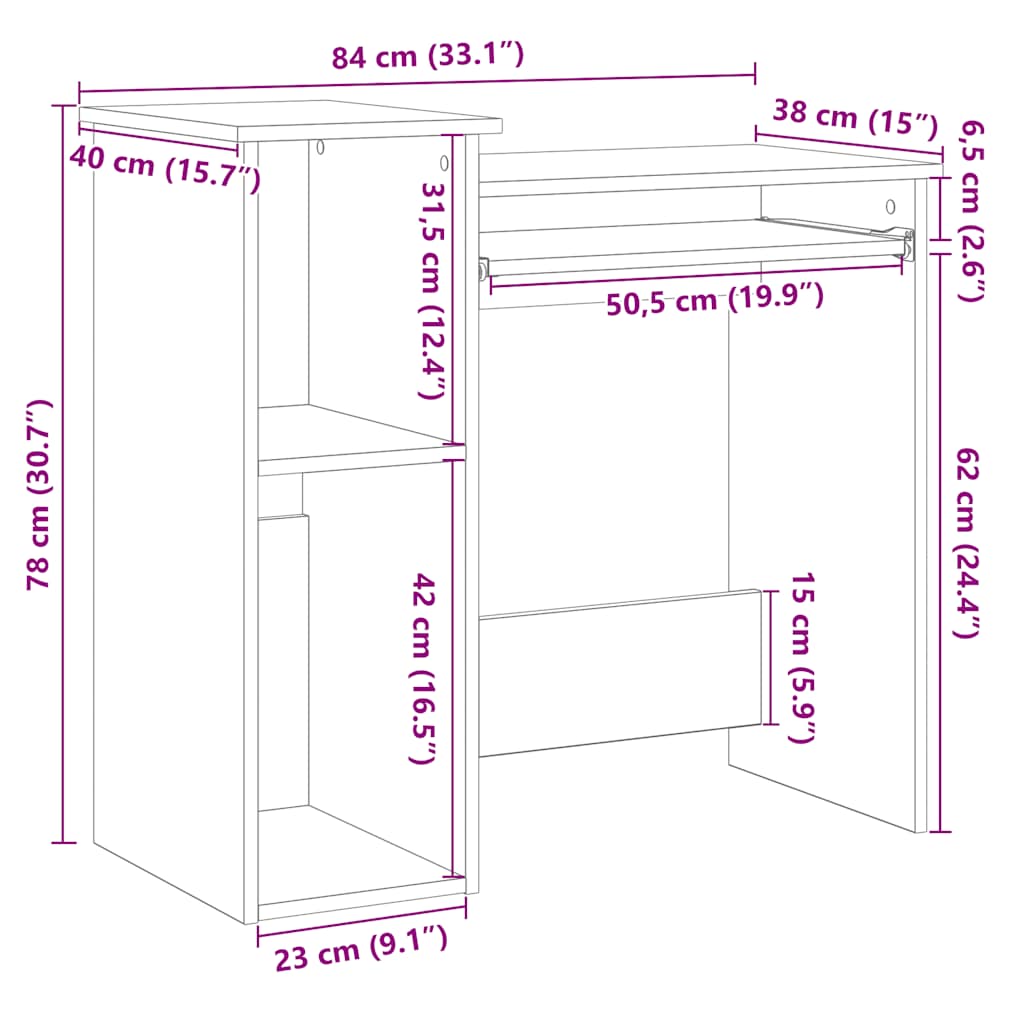 Desk with Shelf Grey Sonoma 84x40x78 cm Engineered Wood