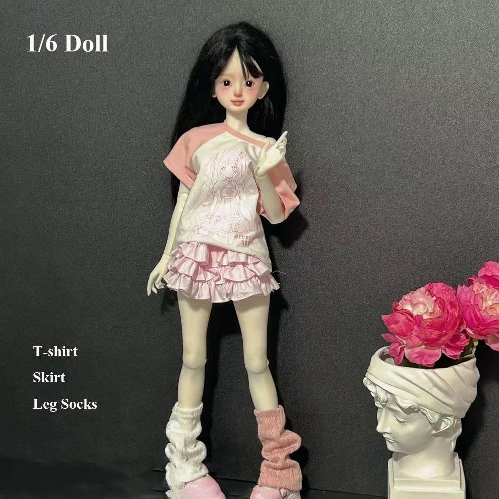 With Leg Socks Leisure T-shirt Cartoon Doll Cake Skirt for 30/45cm Dolls for 1/4 1/6 BJD Dolls