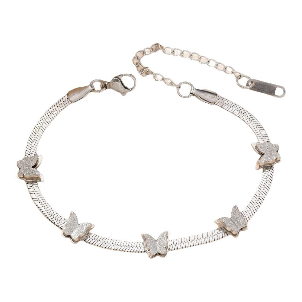 Butterfly Charm Snake Chain Bracelet Stainless Steel Animal Charm Bracelet Daily Wear