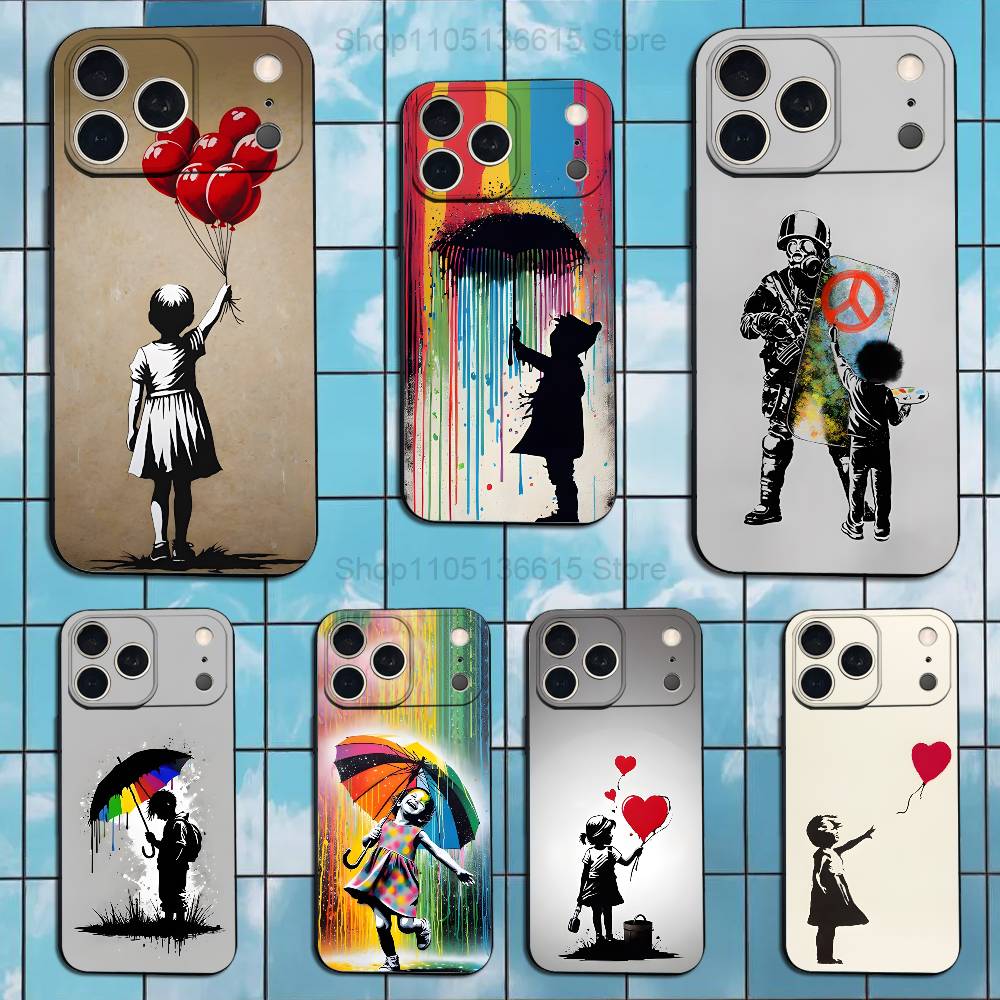 Граффити Арт B-Banksy S-Street Чехол Для iPhone 12,14,15,16,17,13,11,X,Mini,Plus,Pro Max,8,7,XR,SE,XS,Мягкий Силикон Черный
