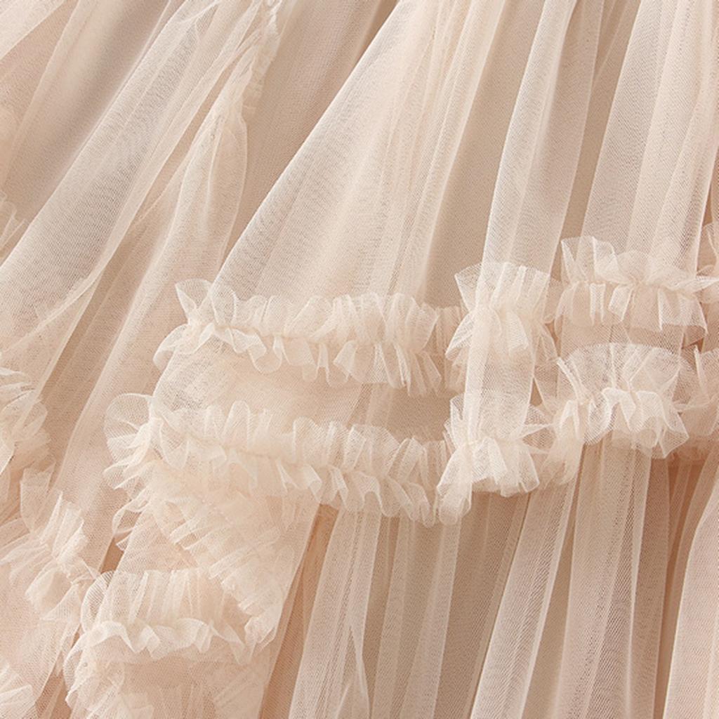 Женская модная повседневная однотонная юбка с высокой талией и оборками из сетки длиной до пола