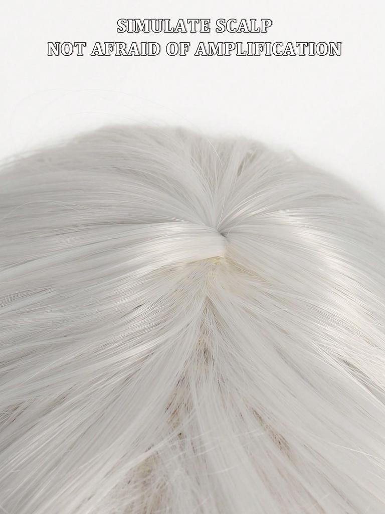 White Long Wig for Women 28 Inch Curly Wig Wavy Bangs Wig for Cosplay Party Halloween Christmas Daily Use