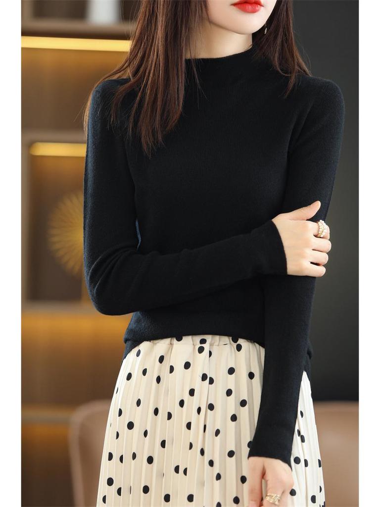 Женский трикотажный свитер со средним рукавом - Полувысокий воротник, Легкий, Весенне-осенний сезон 2022