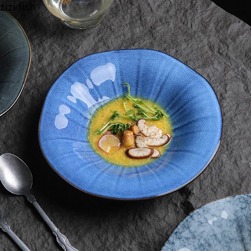 Kiln Changes Ceramic Lotus Leaf Plate Irregular Thick Soup Plate Dessert Plate Salad Plates Molecular Cuisine Featured Tableware