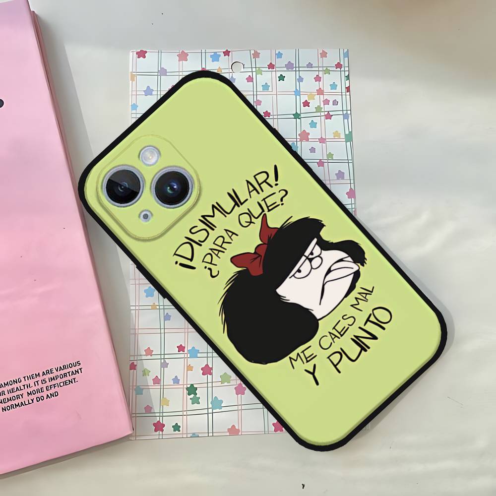 Мультяшный Милый Чехол для Телефона Мафальда Для IPhone 1716 15 14 13 Pro Max 11 12 Mini X Xs XR Черный Силиконовый Чехол