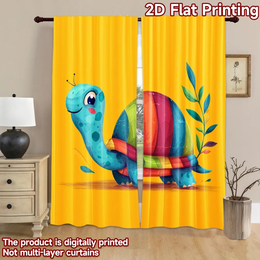 2D flat printing 2pcs Party Curtains Cute Colorful Turtle Plant Digital Printed Polyester Drapes Festive Curtains Perfect for