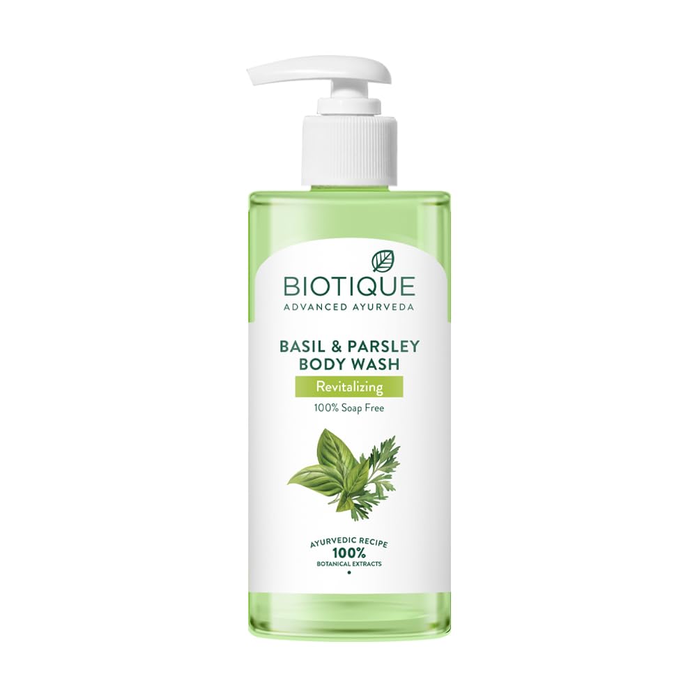 Biotique Гель для душа Базилик и Петрушка 300 мл, Восстанавливающий и Успокаивающий Гель для Всех Типов Кожи, Натуральное Осветляющее Средство для Душа