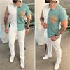 Autumn Men's Fashion Casual Color Matching Set Men's Shirt Short Sleeved Long Pants Trend Casual Sports Set