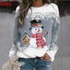 Christmas Clothes New Women Fashion Christmas Snowman Printed Pullover Tops Casual Long Sleeve Shirts Comfy Round Neck Jumper Blouses Plus Size