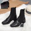Warm Women Boots Slip-on Square Toe New Autumn Knitted Elastic Woman Short Boots Fashion Ankle Boots Women's Soft Leather Shoes