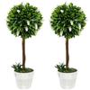 Set of 2 Decorative Artificial Plants Ball Trees with Flower for Home Indoor Outdoor Decor, 60cm ,White