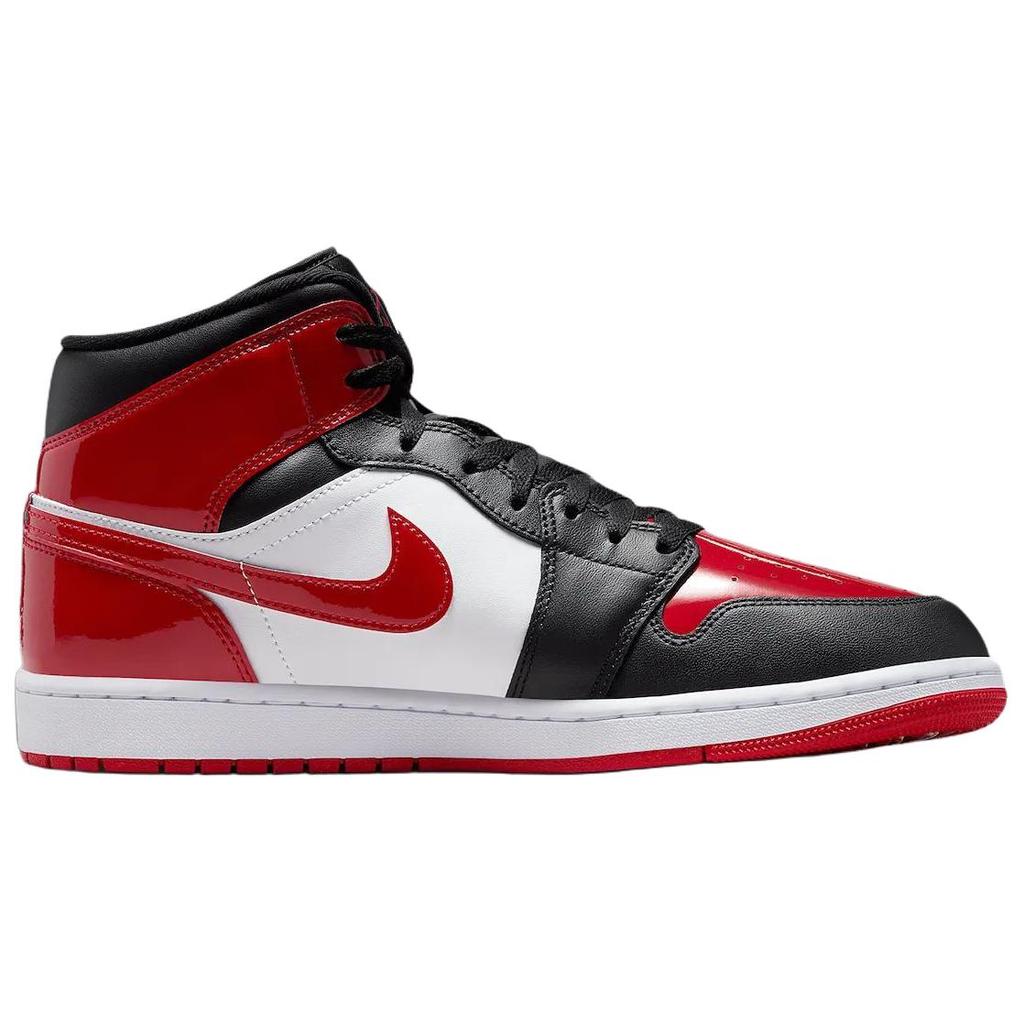 Jordan Air Jordan 1 Лакированная кожа, Кожаные кроссовки на средней высоте, Винтажные баскетбольные кроссовки, Мужские, Черно-красно-белые, HV4091-006