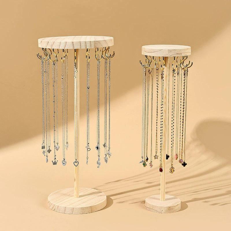Necklace Holder Organizer Jewelry Tree Stand With 12/18 Metal Hooks Wooden Necklace Display Tower For Home Or Show Selling Use
