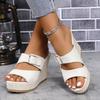 Летние новые босоножки на толстой подошве с танкеткой, трансграничная внешняя торговля, большие размеры, мода и отдых, универсальные сандалии с пряжкой из одного слова для женщин