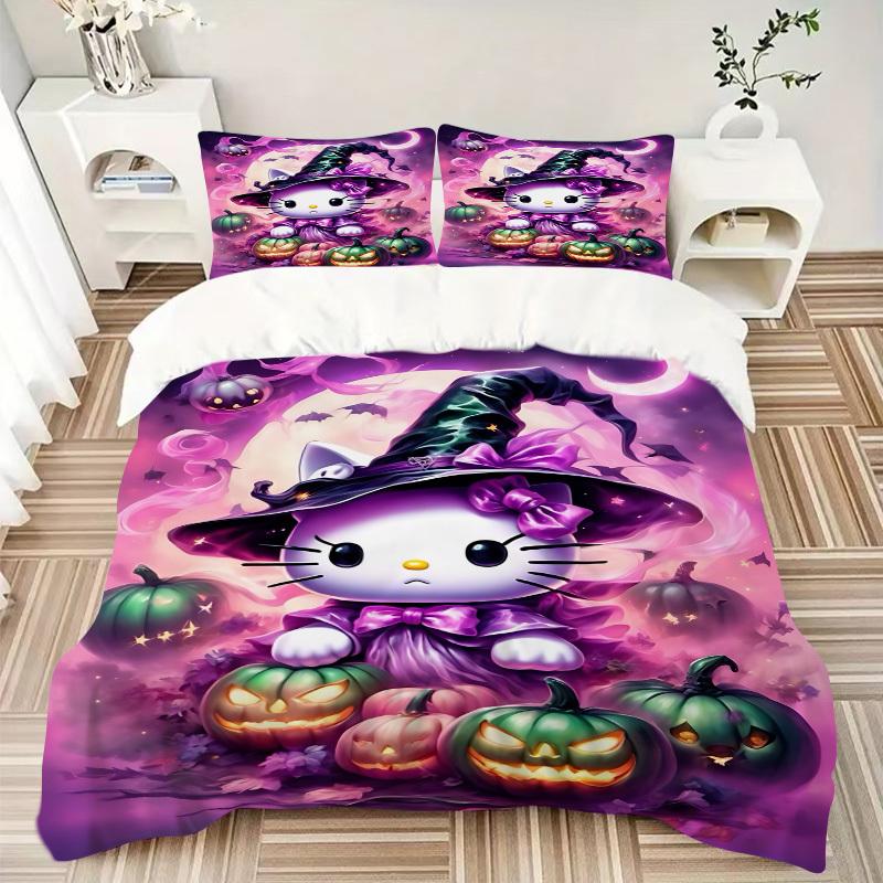 3pcs Witch Kitty Bedding Set. Soft and Comfortable with No Core Included (1x Duvet Cover + 2x Pillow Covers) yy251031088