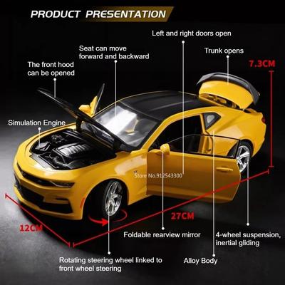 Большой 1:Модель автомобиля Camaro 530LI Масштаб 1:18 Игрушка Скользящая подвеска Регулируемые сиденья Высокая симуляция Модели спортивных автомобилей Подарки для детей