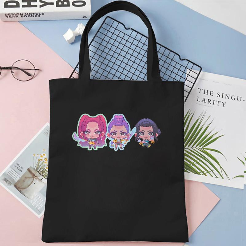 KPOP Охотники на демонов Девичья группа Принт Студенческая книга Наплечная холщовая сумка Сумка для покупок