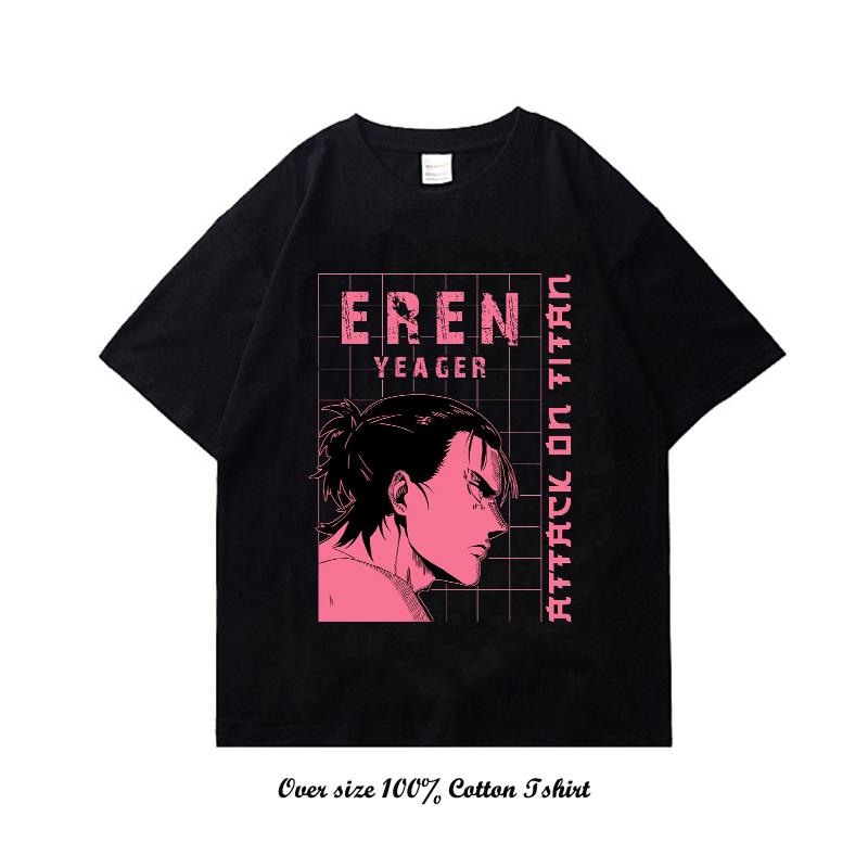 Японское аниме Атака титанов Футболка Харадзюку Винтажный принт Короткий рукав Большой размер Хлопок Круглый вырез Футболка Женская Мужская