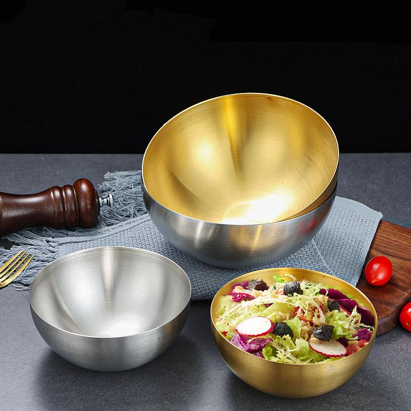 Золотые миски из нержавеющей стали для фруктового салата, супа, риса, лапши, рамена, кухонная утварь, контейнеры для еды, миски для смешивания