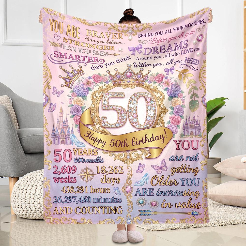 Princess 50th Birthday Celebration Flannel Blanket-Soft and Suitable for Sofas,Beds,Offices,Travel,All Seasons,Great Gift for Holidays and Birthdays.