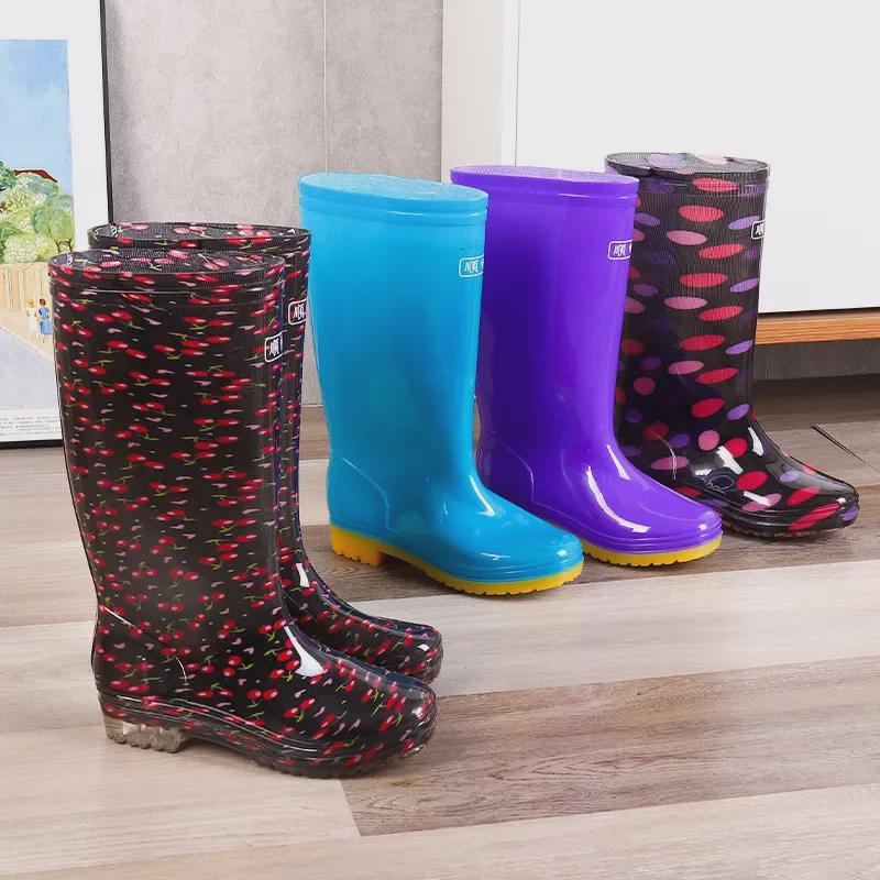 Женские водонепроницаемые нескользящие высокие сапоги из коровьей кожи в горошек для работы на кухне, 2025 г.