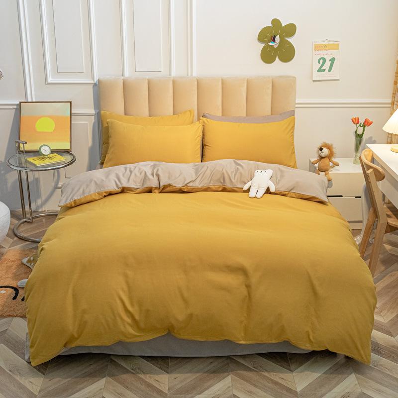 Однотонные наборы из четырех предметов из мытого хлопка, утолщенные простыни с начесом, три комплекта