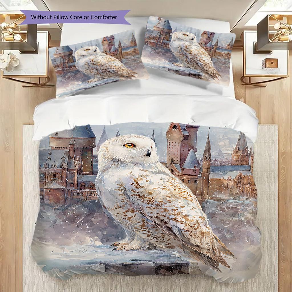 Owl Pattern Bedding Quilt Set Quilt Cover Pillowcase Home Decoration Birthday Gift (1 * duvet cover + 2 * pillowcase, without core)