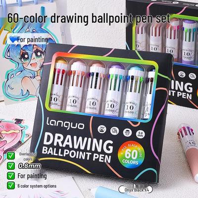 Набор многоцветных шариковых ручек Blue Fruit 60 цветов с мягким грипом - Выдвижной пишущий инструмент 10-в-1