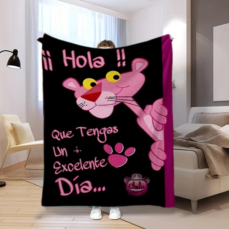 Pink Panther Flag Cartoon Print Blanket Camping Trip Sofa Blanket Outdoor Plush Blanket Nap Blanket Air Conditioning Blanket
