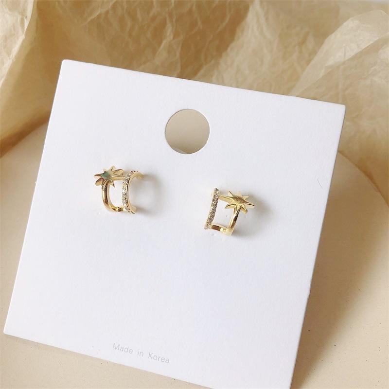 Посеребренные серьги-гвоздики S925 с двойными шпильками в корейском стиле, простые темпераментные серьги с полукруглыми полыми восьмиконечными звездами