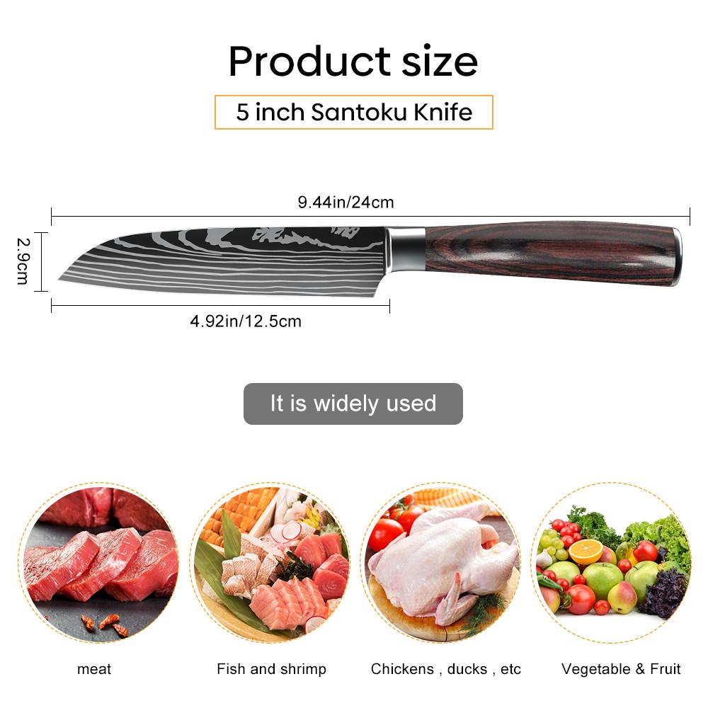 5Inch Santoku Knife 7cr17 Stainless Steel Chef Cutting Paring Santoku Kitchen Knives Full Tang Wooden Handle Utility Knife