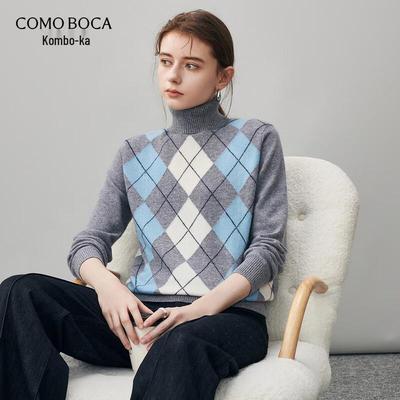 Женский кашемировый свитер Kemon Boca с высоким воротом и ромбовидным узором