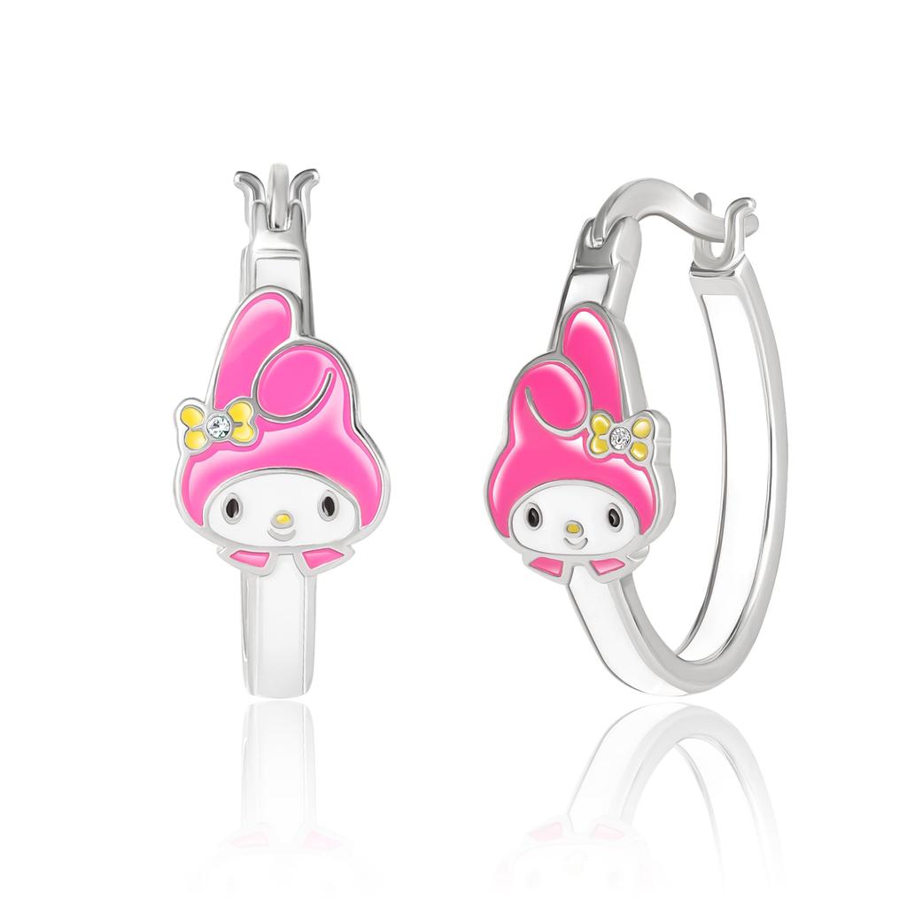 Sanrio Hello Kitty My Melody Hoop Earrings Silver Plated My Melody Earrings Officially Crystal Women's - Licensed, Brass,