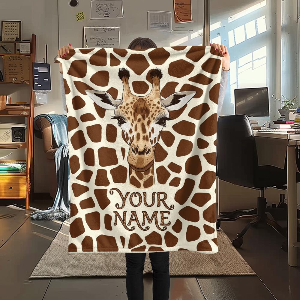 1PC Custom Name Giraffe Name Patterned Flannel Blanket Suitable For All Seasons for Home Decor Warmth and Comfort Gifts Holiday Present_lx